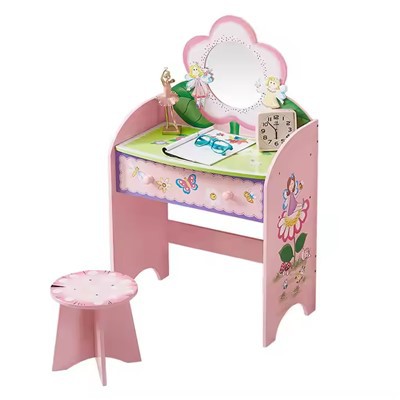Girls 'Drawer Table Heart Vanity Conjunt amb tamboret